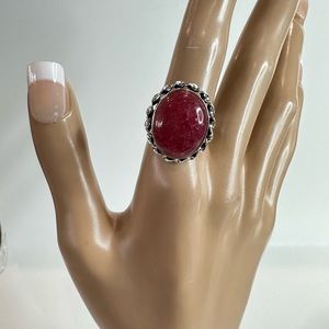 💕 Natural crackle, quartz, gemstone ring, silver plated stamped 925 size 8